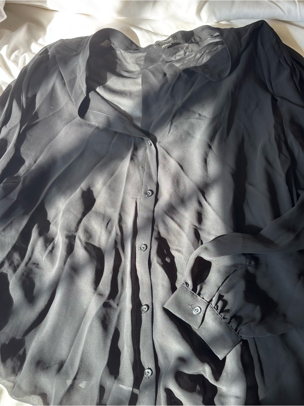 Ann Taylor Black Sheer Button-Front Dress Shirt